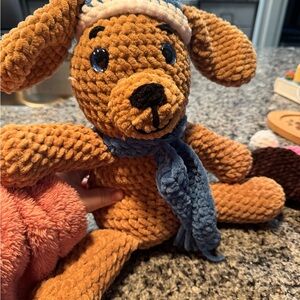 Plush Hand Made Dog Toy with Blue Scarf